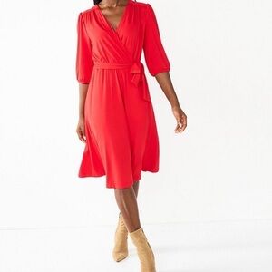 DRAPER JAMES RSVP Red Jersey Knit Fit and Flare Wrap Dress Size Medium